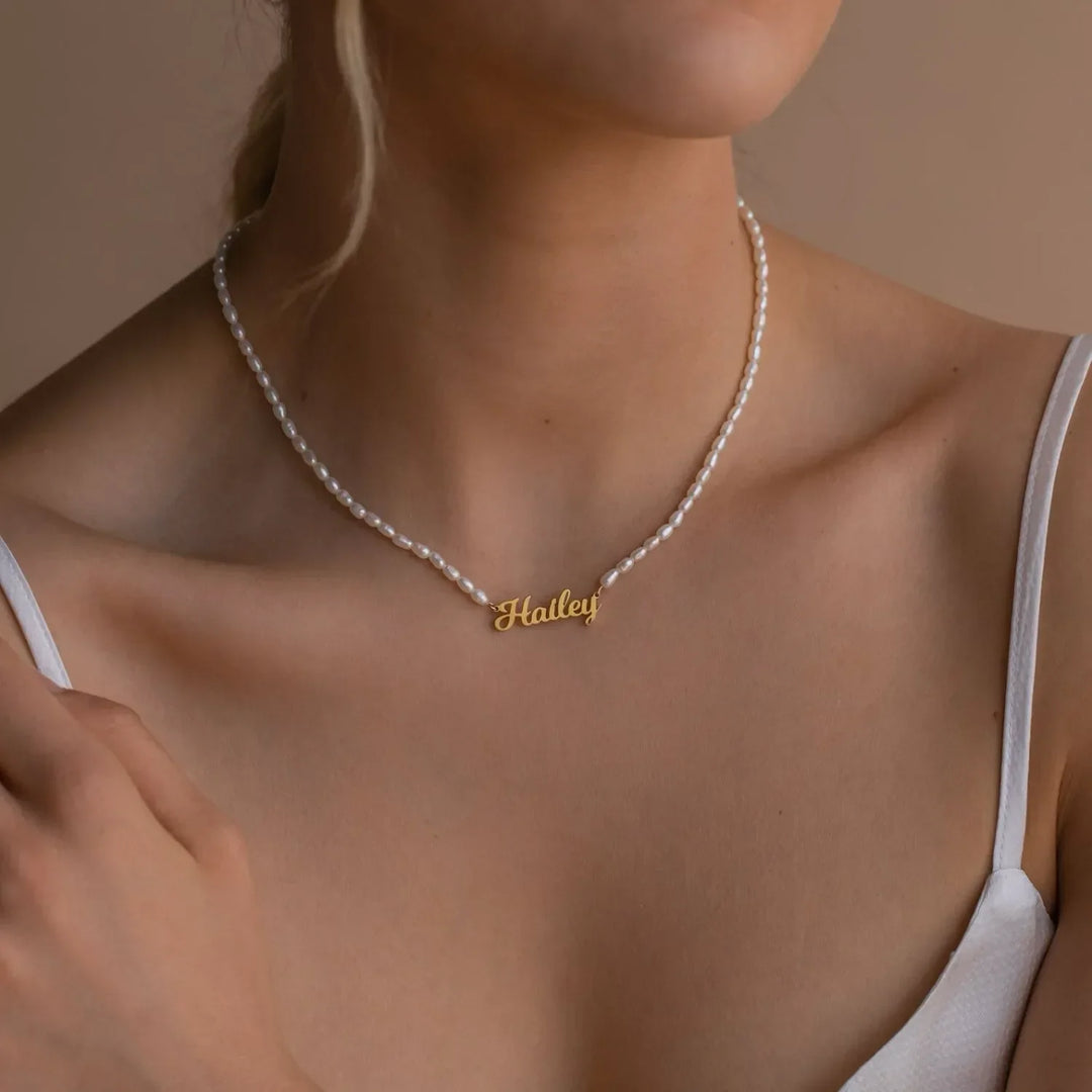 COLLANA CON NOME E PERLE D'ACQUA DOLCE