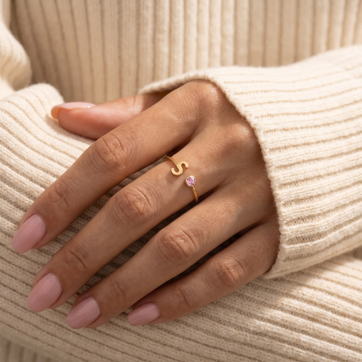 INITIAL & BIRTHSTONE RING