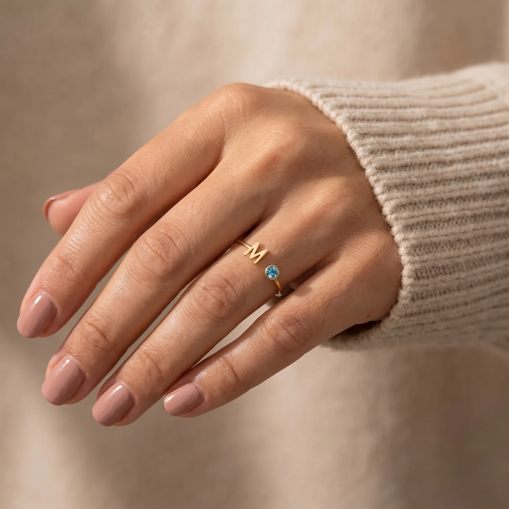 INITIAL & BIRTHSTONE RING