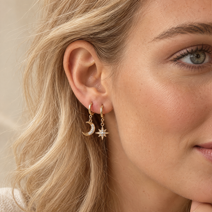 CELESTIAL MOON & STAR HOOPS