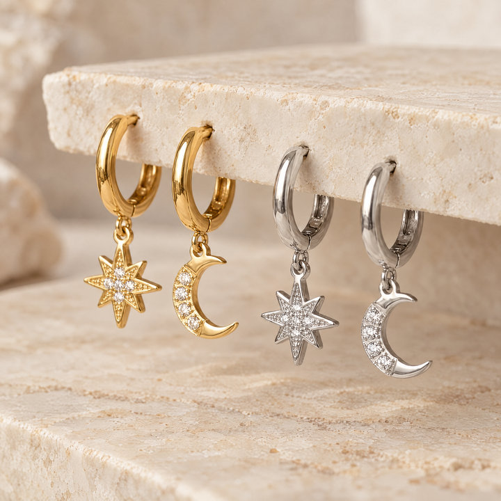 CELESTIAL MOON & STAR HOOPS