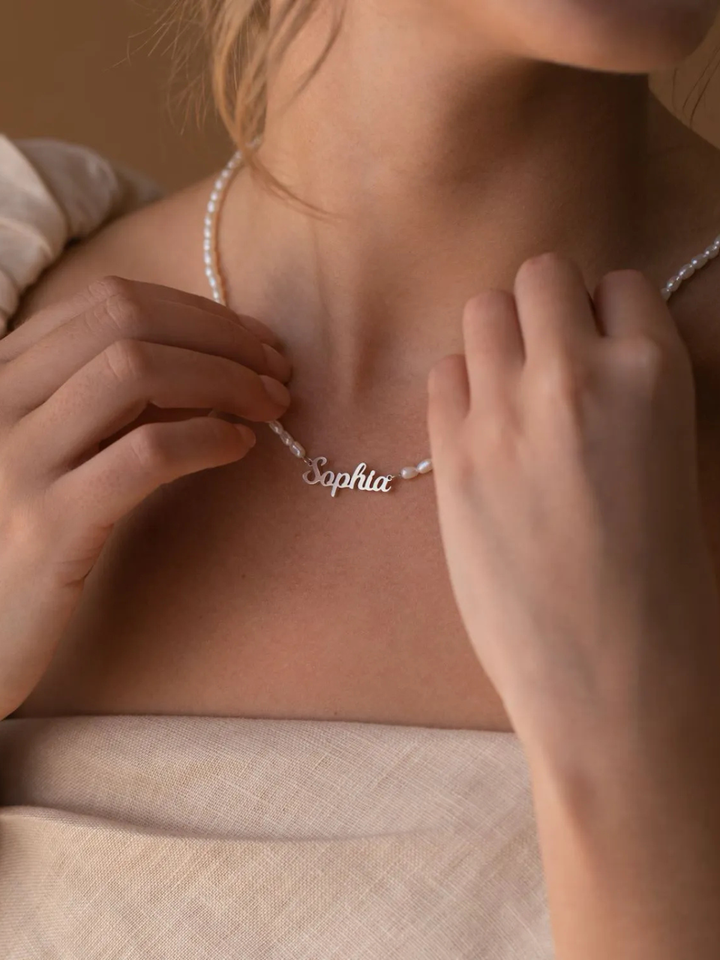 COLLANA CON NOME E PERLE D'ACQUA DOLCE